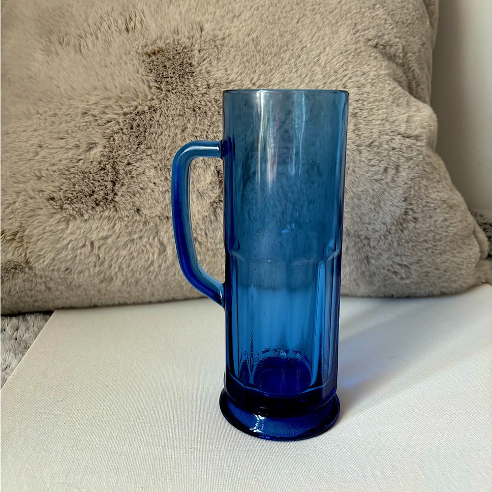 Vintage Cobalt Blue Extra Tall Mug Beer Stein Blue Glass Mug 19 oz